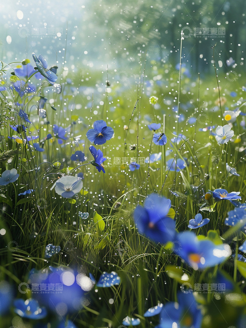 高清大图下载【趣麦麦图】草地上蓝色花朵拍摄