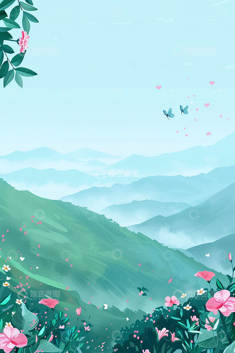 高清大图下载【趣麦麦图】春日远山背景