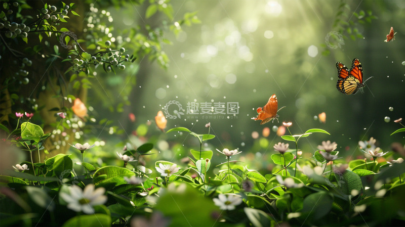 高清大图下载【趣麦麦图】春天植树生机唯美蝴蝶场景