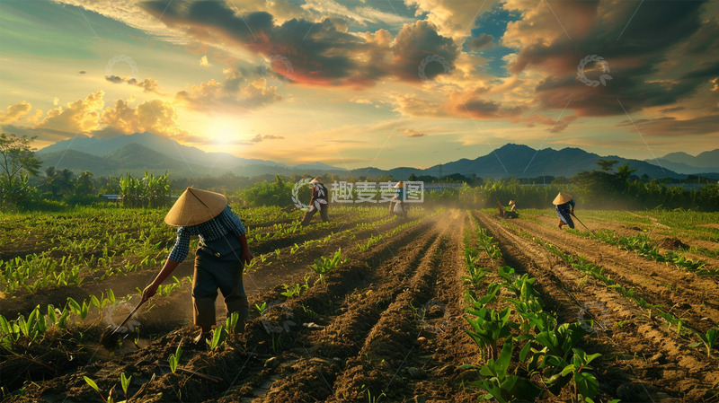 高清大图下载【趣麦麦图】春天劳作田间农耕农民场景