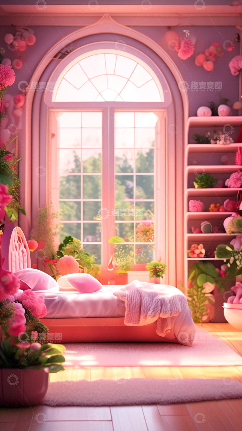 高清大图下载【趣麦麦图】粉色浪漫小屋背景