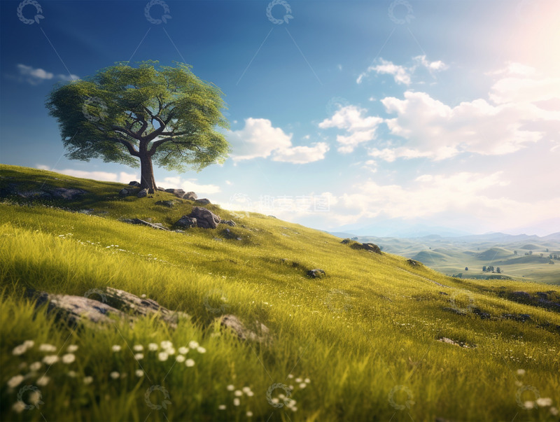 高清大图下载【趣麦麦图】春日蓝天白云草坪