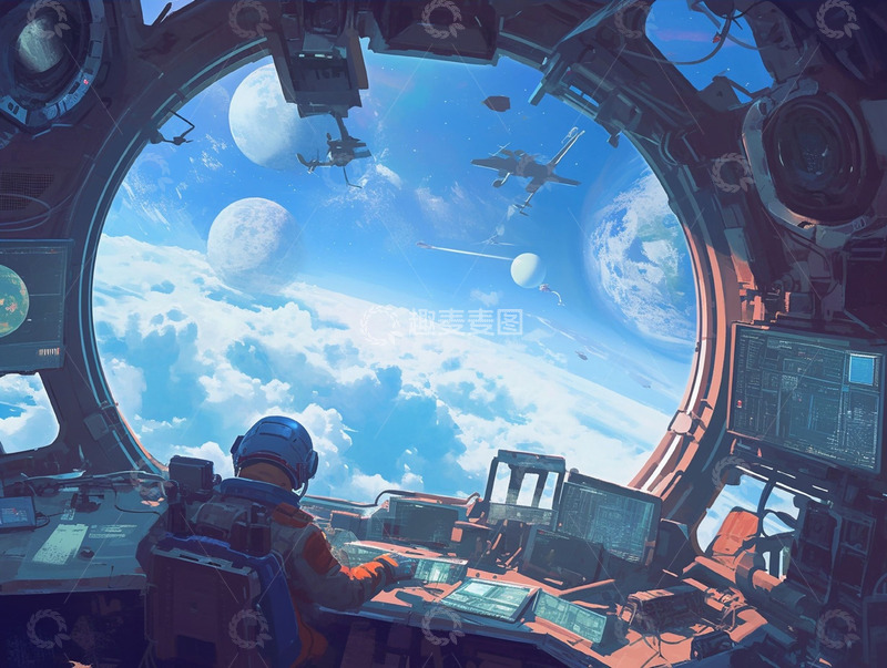 高清大图下载【趣麦麦图】飞船作业的宇航员
