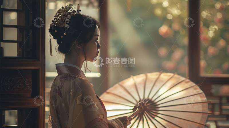 高清大图下载【趣麦麦图】中国风美女古风伞场景