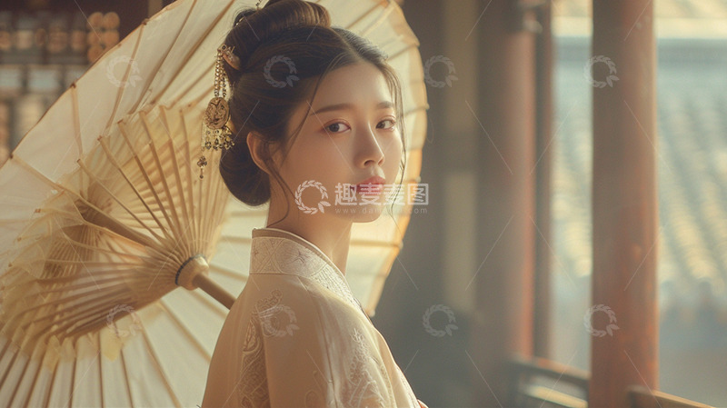 高清大图下载【趣麦麦图】中国美女打伞古风场景壁纸