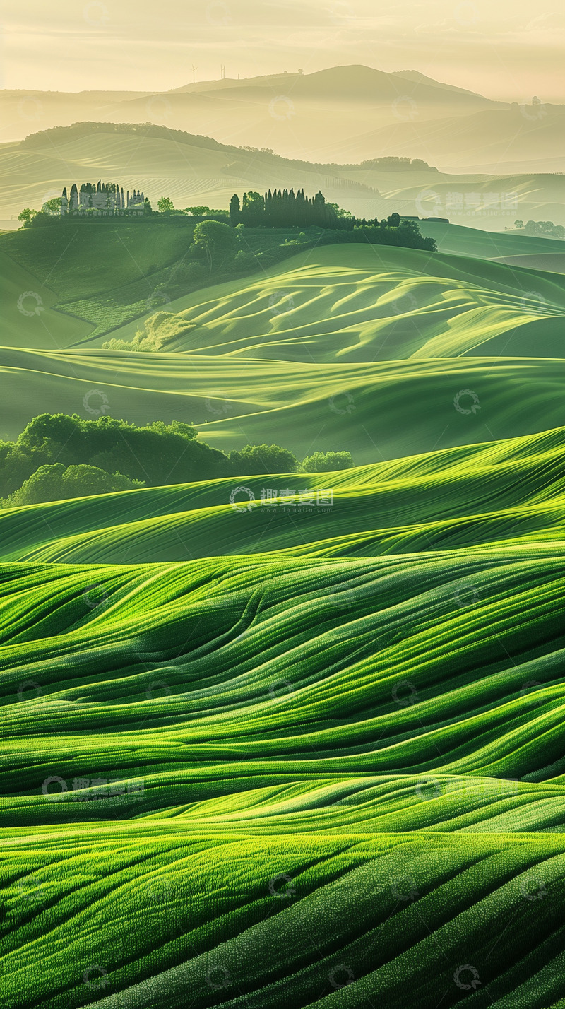 高清大图下载【趣麦麦图】绿色春天田野大自然插画背景