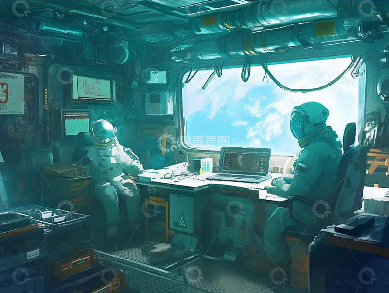 高清大图下载【趣麦麦图】宇航员飞船内工作场景