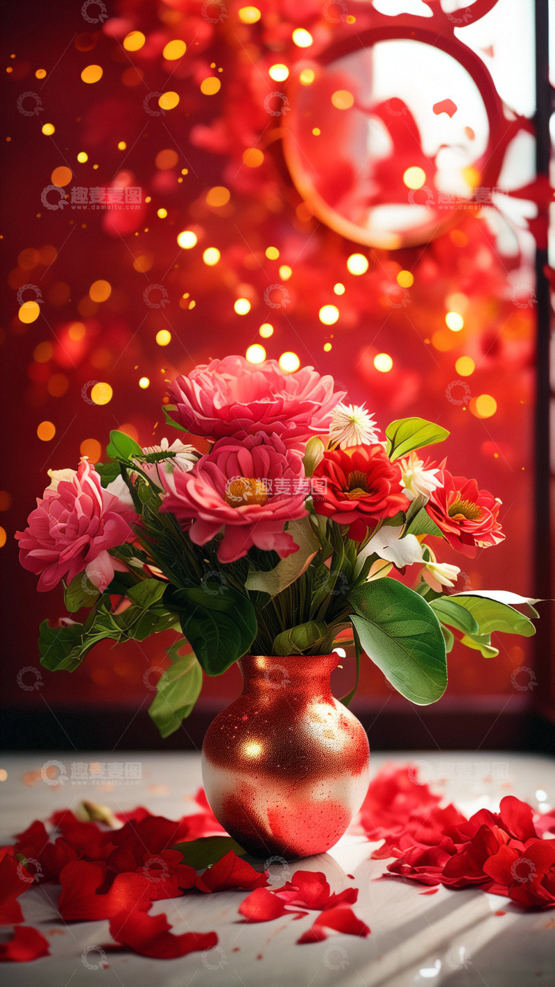 高清大图下载【趣麦麦图】红色喜庆鲜花背景