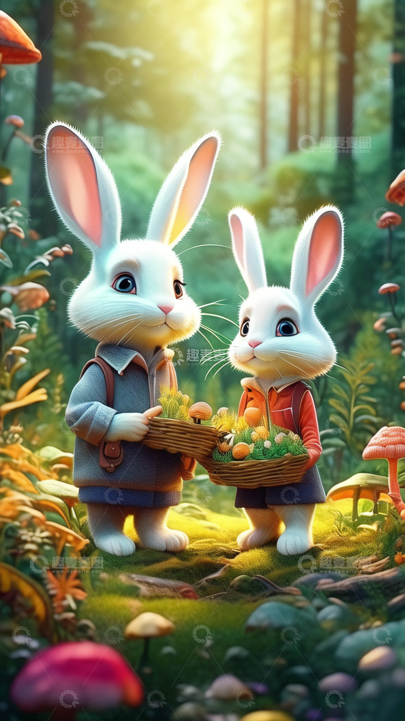 高清大图下载【趣麦麦图】清新卡通白兔插画