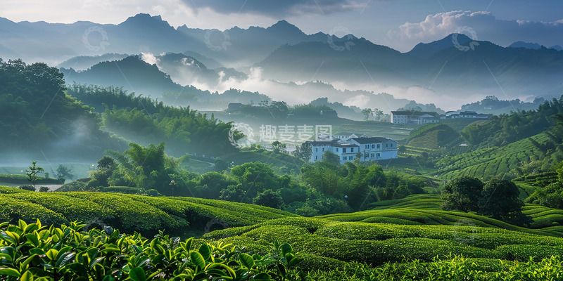 雨后茶园美景图片