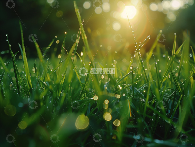 高清大图下载【趣麦麦图】露珠草丛晨露AI摄影图