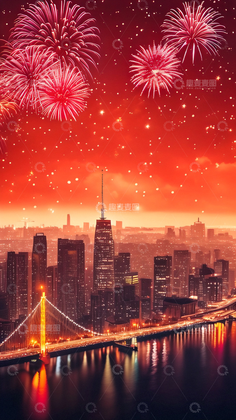 高清大图下载【趣麦麦图】喜庆节日城市夜景海报背景