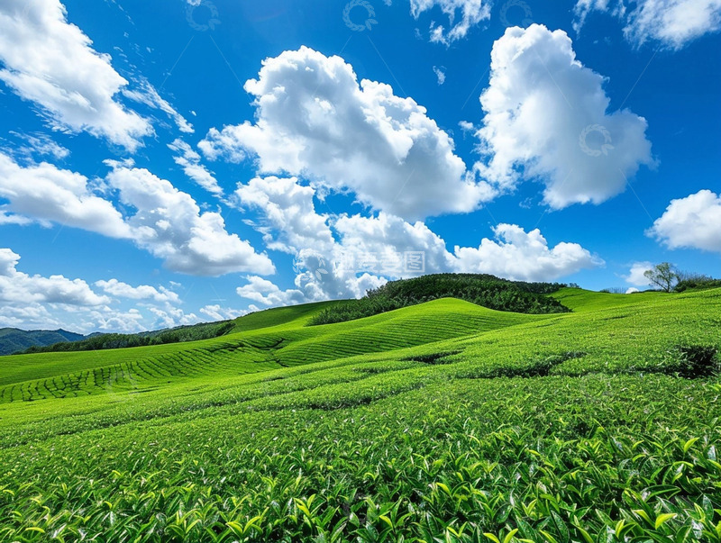 高清大图下载【趣麦麦图】晴空万里茶叶实景