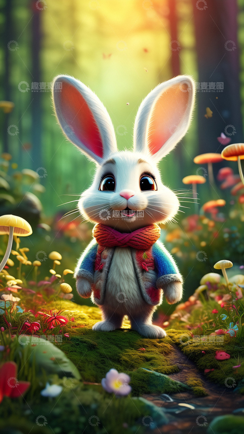 高清大图下载【趣麦麦图】森林里的可爱小白兔