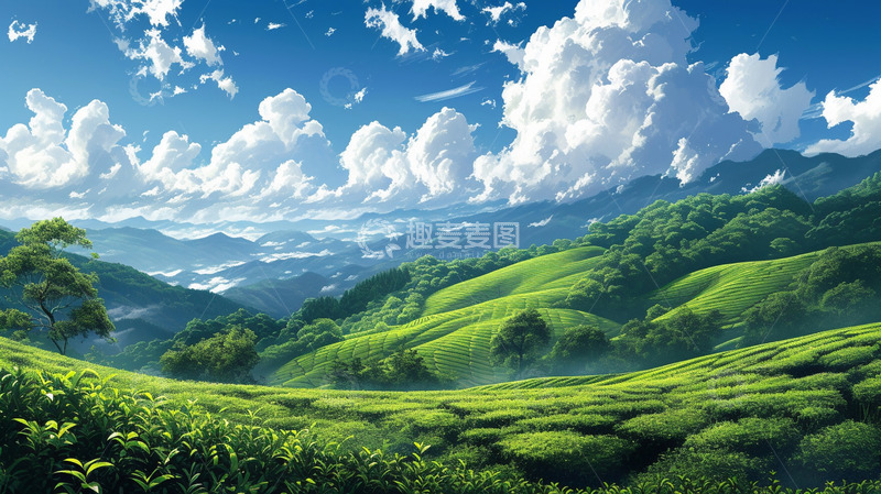 高清大图下载【趣麦麦图】大自然山坡茶园