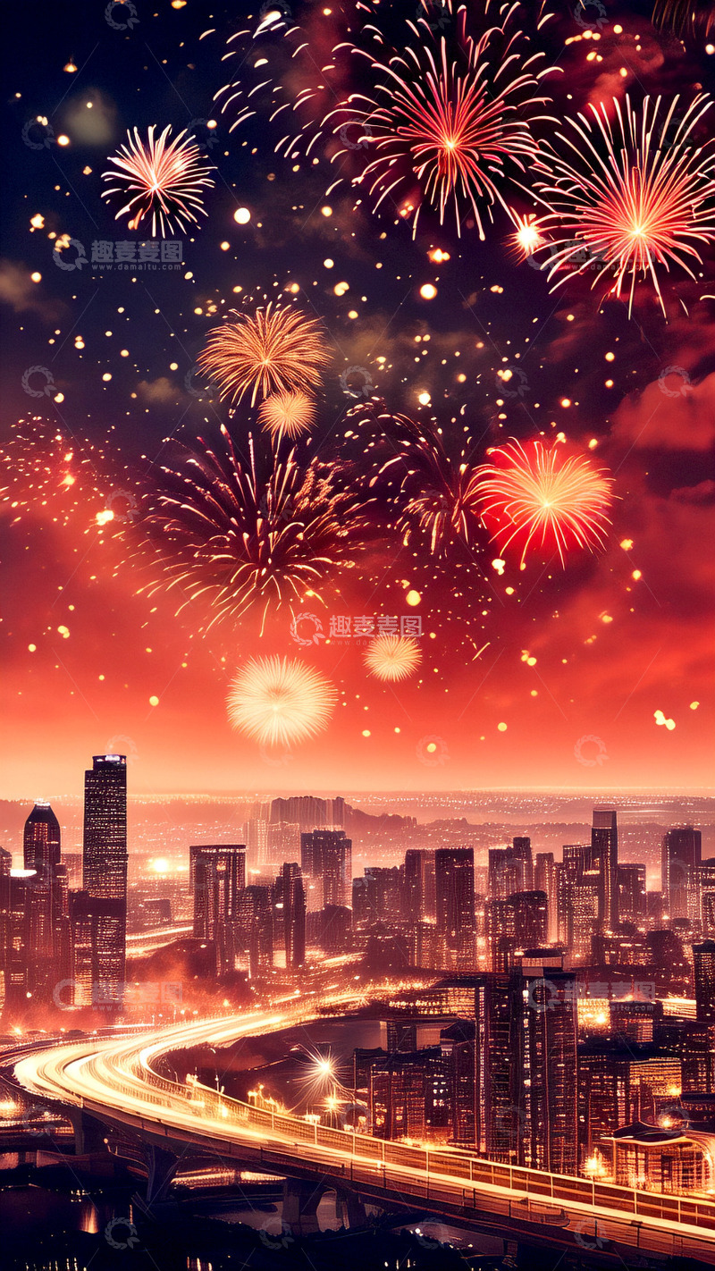 高清大图下载【趣麦麦图】城市节日红色背景