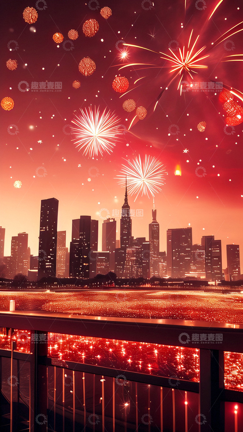 高清大图下载【趣麦麦图】城市烟花背景