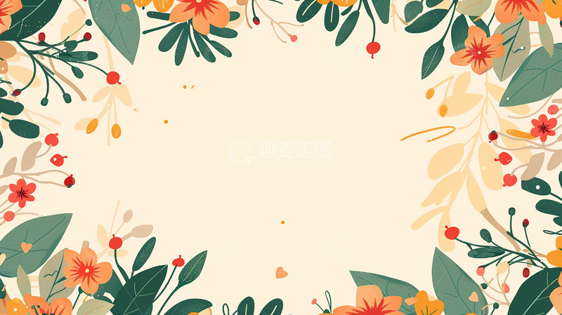 高清大图下载【趣麦麦图】-黄色背景花草边框