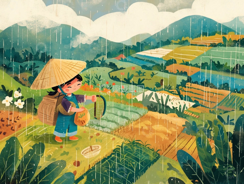 高清大图下载【趣麦麦图】谷雨耕作插画