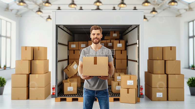 高清大图下载【趣麦麦图】男子快递运输货物