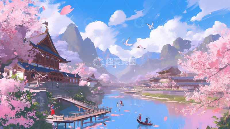 春天桃源仙境风景