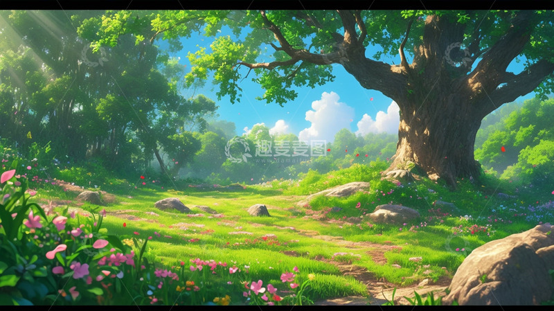 高清大图下载【趣麦麦图】春日森林草坪