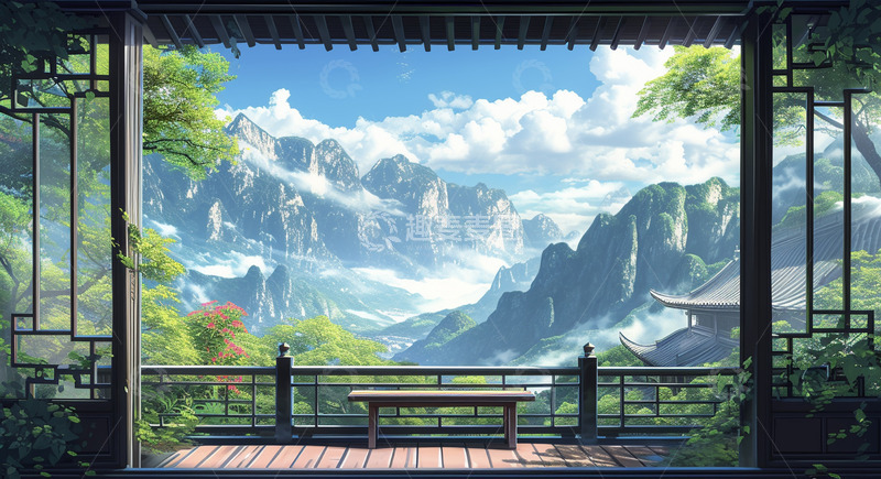 高清大图下载【趣麦麦图】复古建筑山水图