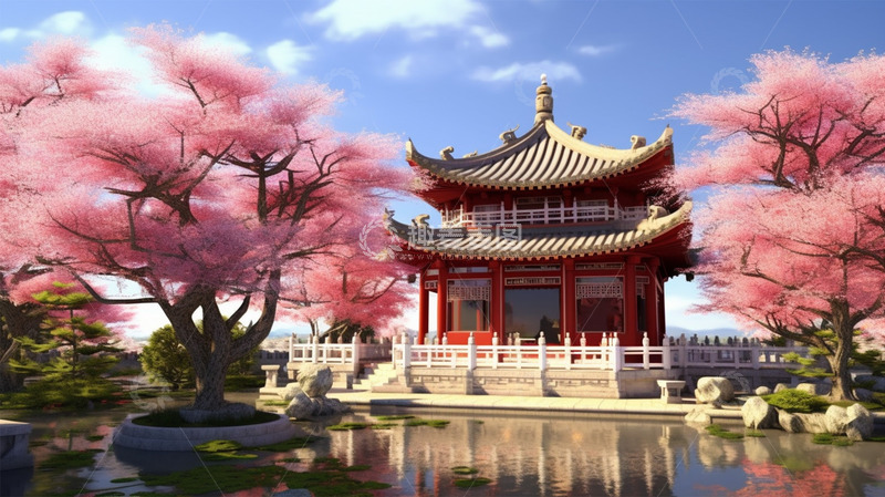 高清大图下载【趣麦麦图】中国风建筑湖水唯美场景