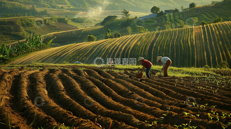 高清大图下载【趣麦麦图】春天农耕农民田间劳作唯美场景