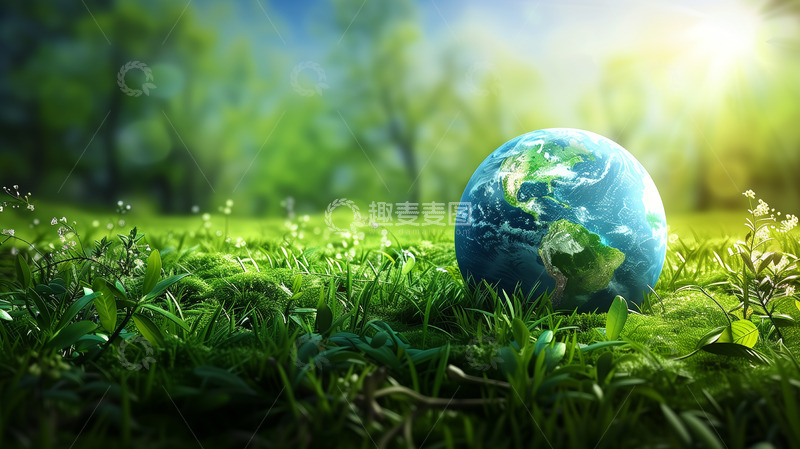 高清大图下载【趣麦麦图】环保主题-草丛中的地球