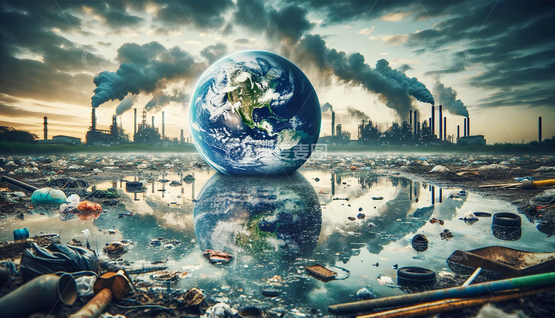 高清大图下载【趣麦麦图】被垃圾和污染的空气所包围的地球