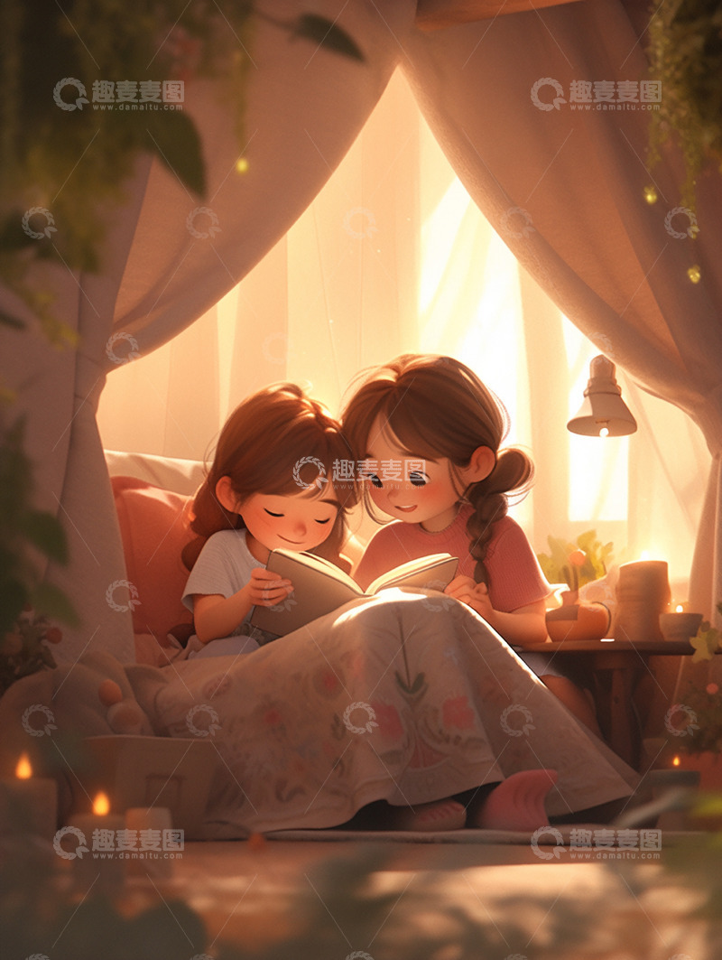 高清大图下载【趣麦麦图】好朋友一起看书