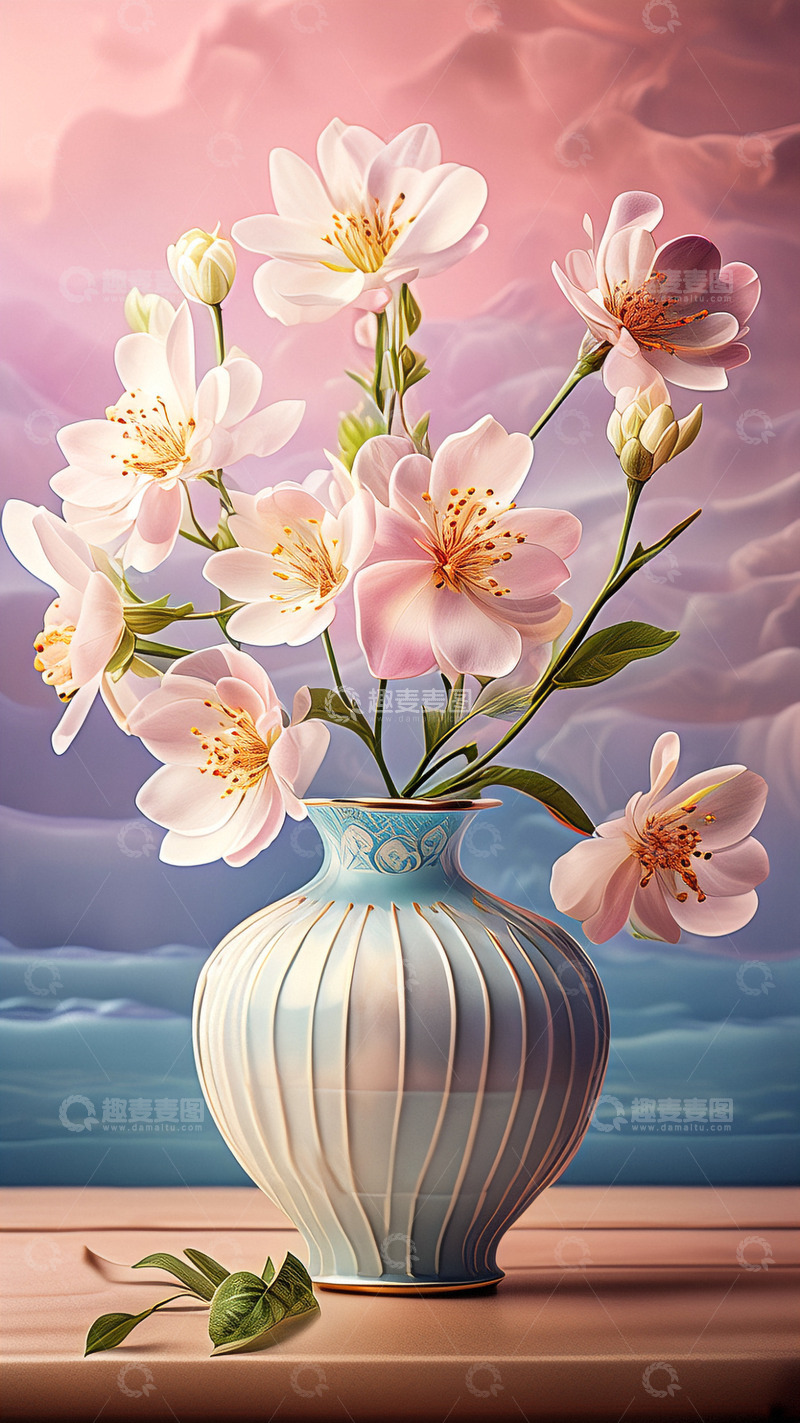 高清大图下载【趣麦麦图】优雅鲜花瓷器背景