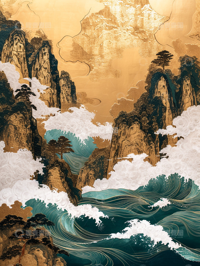 高清大图下载【趣麦麦图】金色背景海浪