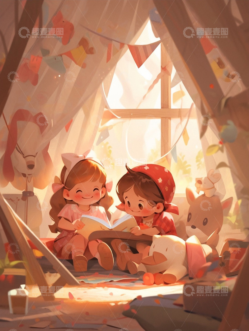 高清大图下载【趣麦麦图】好朋友一起分享书籍