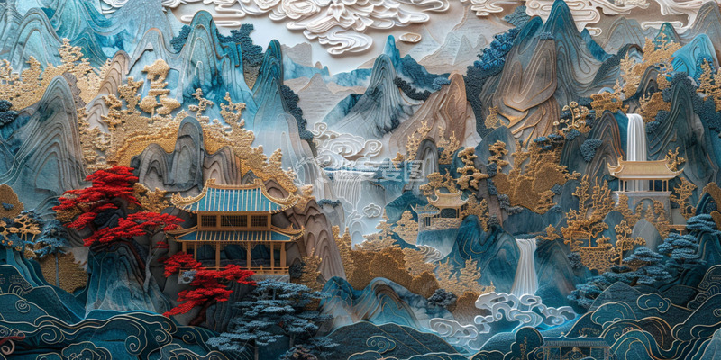 高清大图下载【趣麦麦图】彩色大理石山水电视背景墙