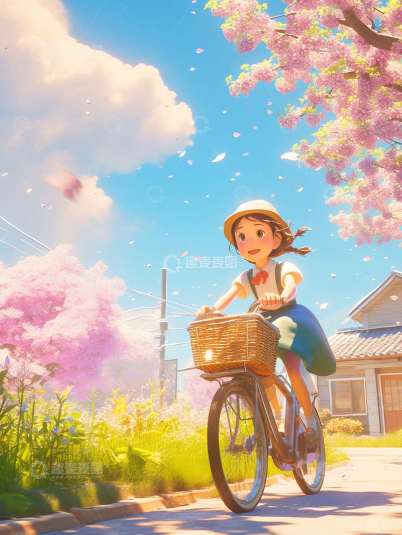 高清大图下载【趣麦麦图】唯美女孩骑单车