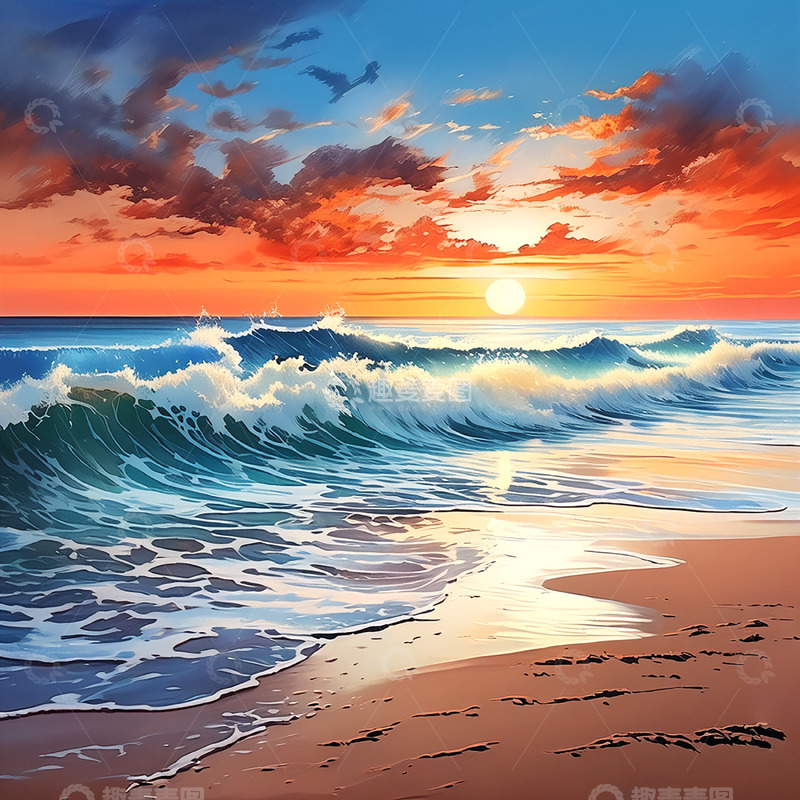 高清大图下载【趣麦麦图】自然风光大海夕阳风景