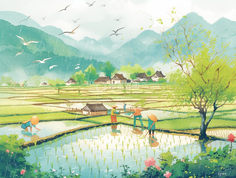 高清大图下载【趣麦麦图】清明时节农耕场景