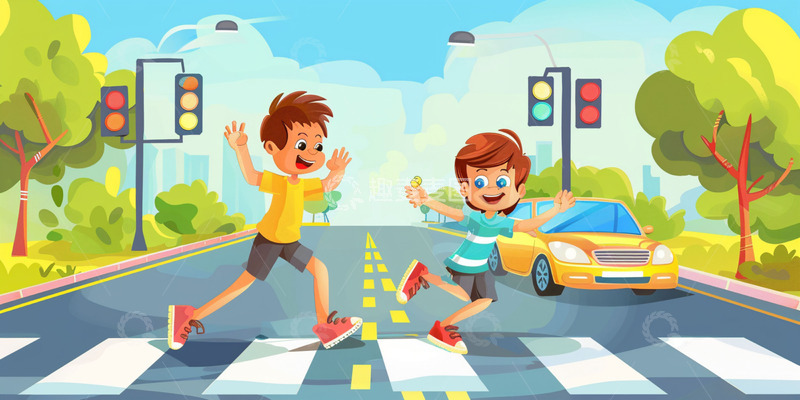 高清大图下载【趣麦麦图】安全过马路请勿嬉戏打闹