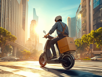 城市街头送快递的快递员