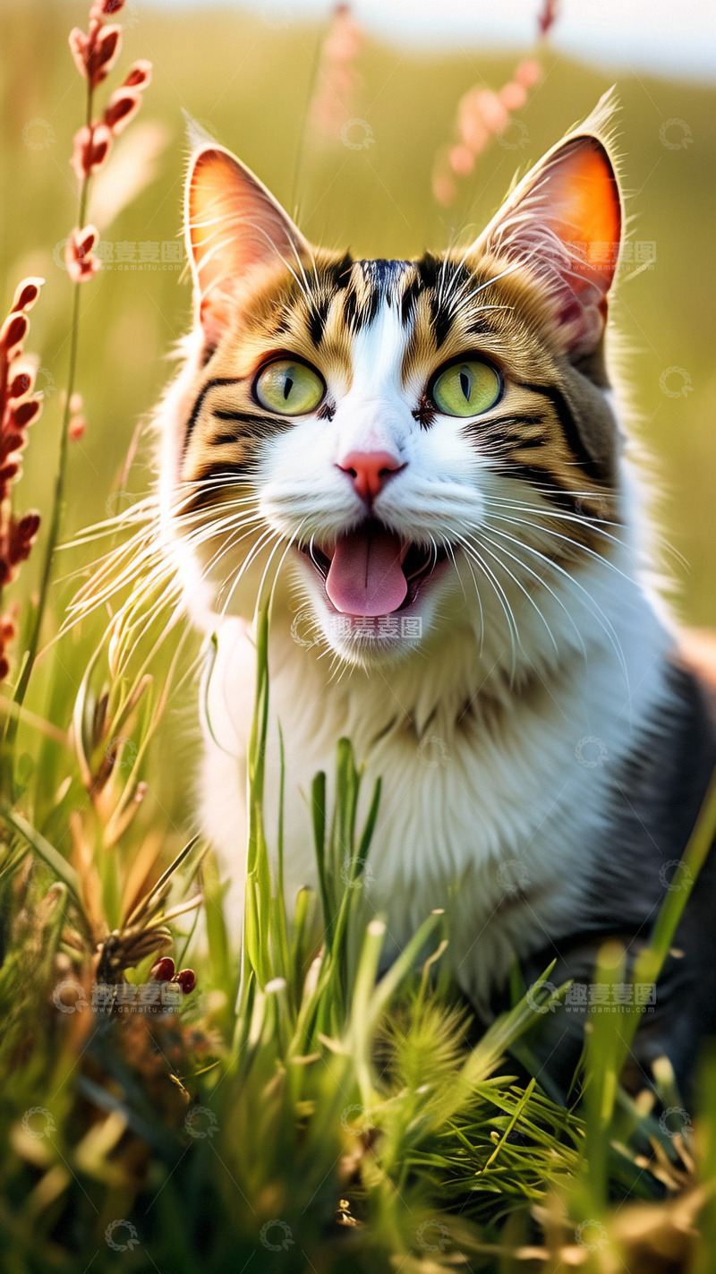 高清大图下载【趣麦麦图】猫咪田野草丛摄影