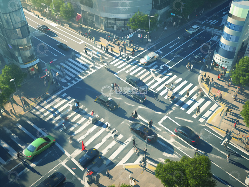 高清大图下载【趣麦麦图】俯视城市十字路口场景