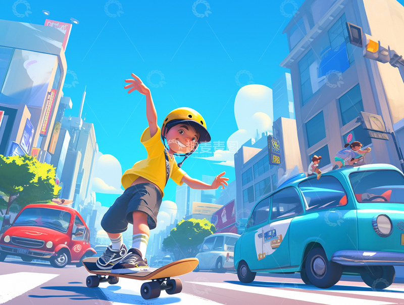 高清大图下载【趣麦麦图】安全过马路请勿在斑马线上玩耍