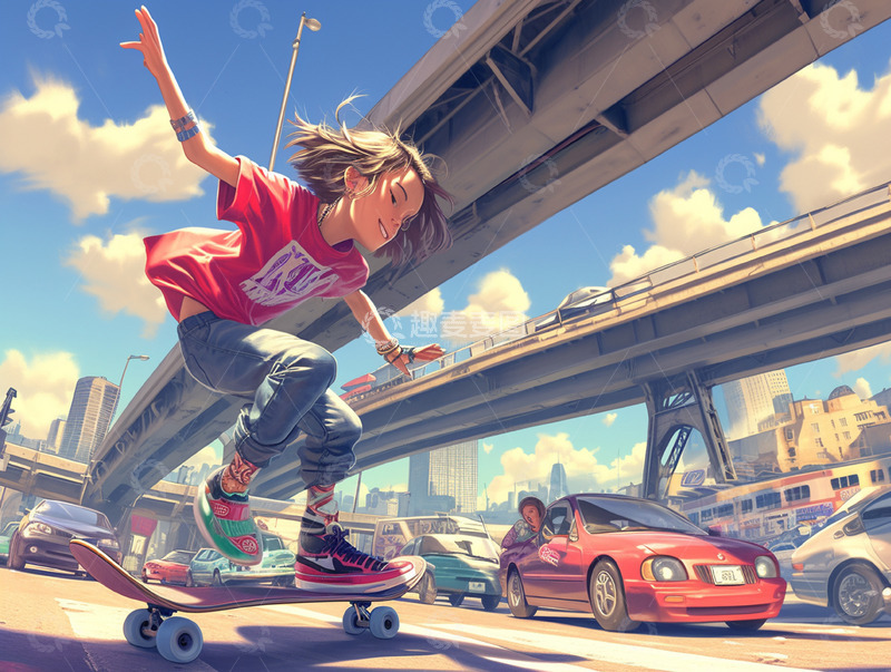 高清大图下载【趣麦麦图】玩滑板的女孩