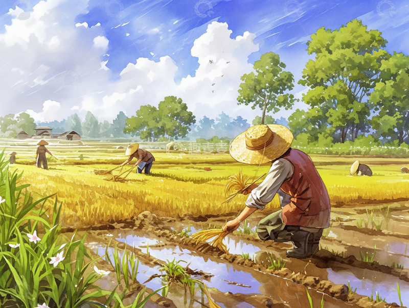 高清大图下载【趣麦麦图】谷雨农耕场景图