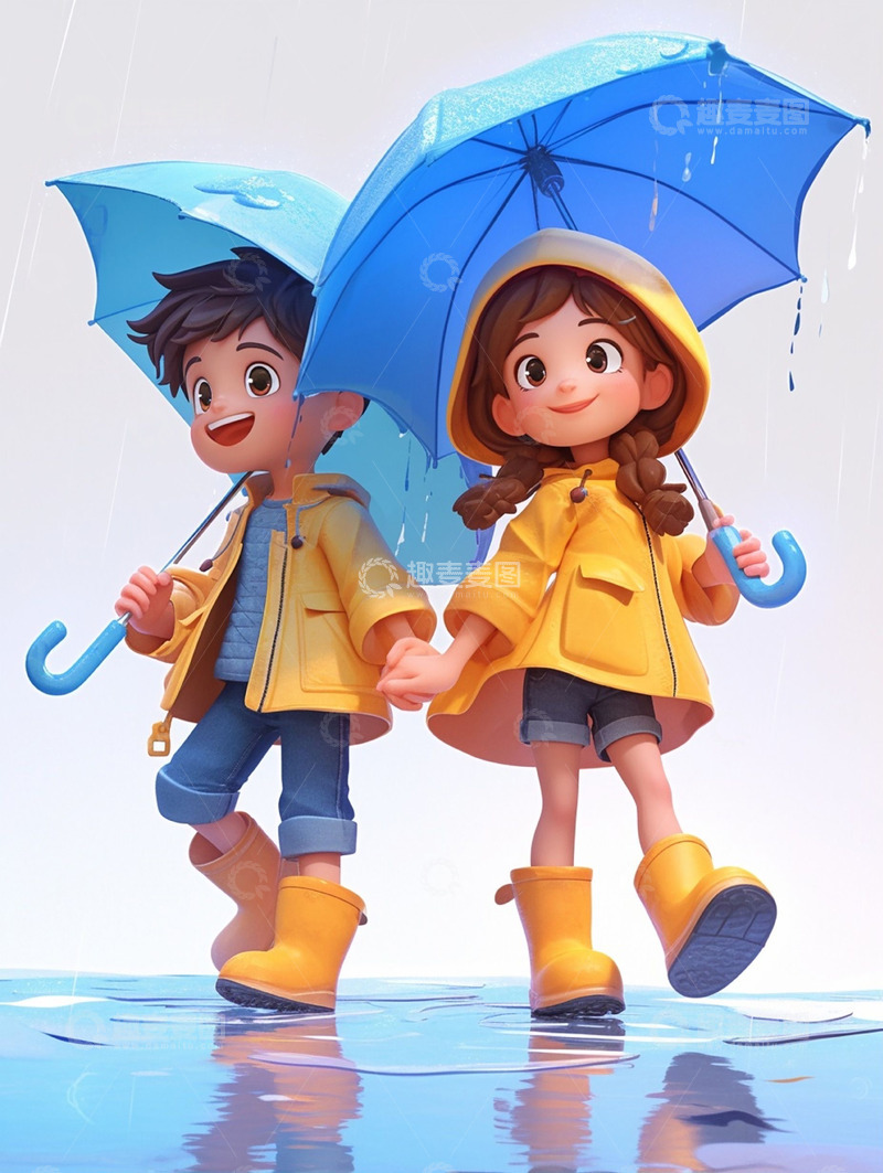 高清大图下载【趣麦麦图】好朋友下雨手拉手打伞
