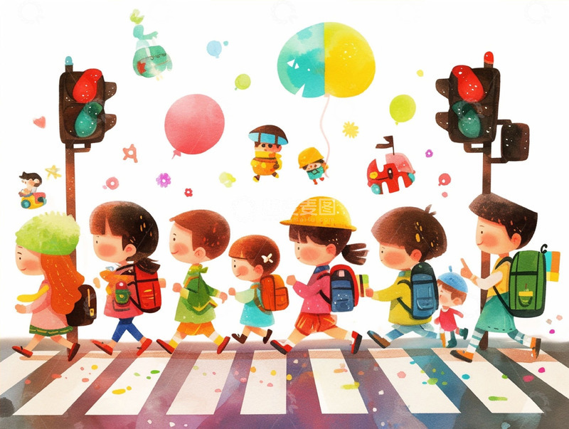 交通安全排队过斑马线