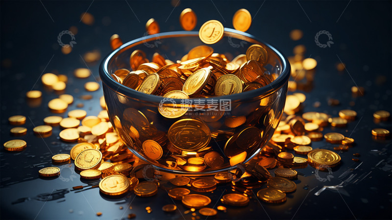 高清大图下载【趣麦麦图】玻璃透明杯子金币金色场景