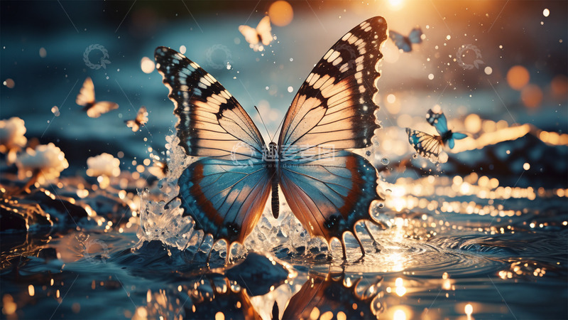 高清大图下载【趣麦麦图】蝴蝶水阳光唯美梦幻场景